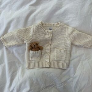 GAP Cream Knit Sweater with Bear Pocket